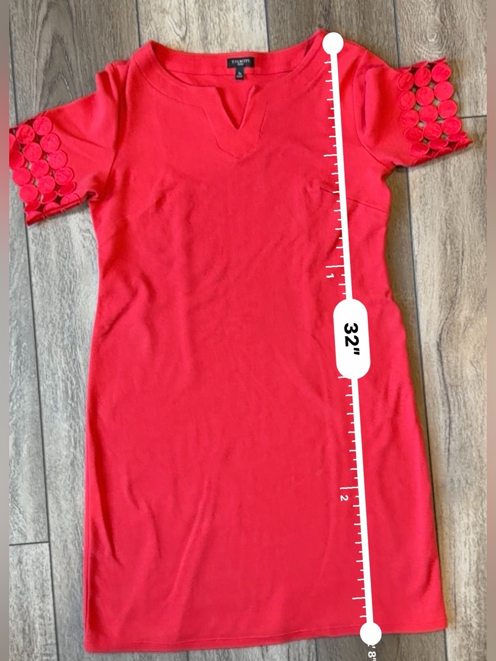 Talbots- Red Midi 100% CottonDress with Lace-Clip Sleeve Detail-Preppy Tailgate - Picture 5 of 8